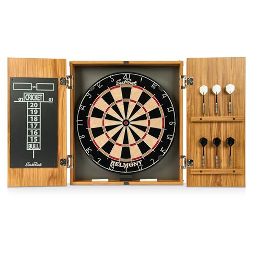 EastPoint Sports Official Size Dart Board Cabinet Set- Easy-Assembly & Complete with 6 Deluxe Steel Tip Darts and Accessories -Premium Darts Set with Scoreboard for Bar Games & Indoor Games - color: Natural Wood