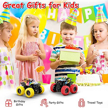 M SANMERSEN Monster Truck Toys for Kids, Friction Cars for Toddlers Push and Go 360° Rotating Stunt Car for 3+ Year Old Boys Girls Gifts (2 Pack - Red and Yellow) - color: Red