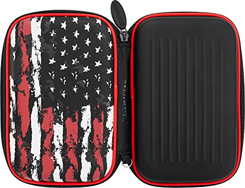 Casemaster Sentinel Dart Case, Holds 6 Steel Tip or Soft Tip Darts Fully Assembled, Hard Shell EVA Case with Foam, Water Resistant, American Flag - color: American Flag