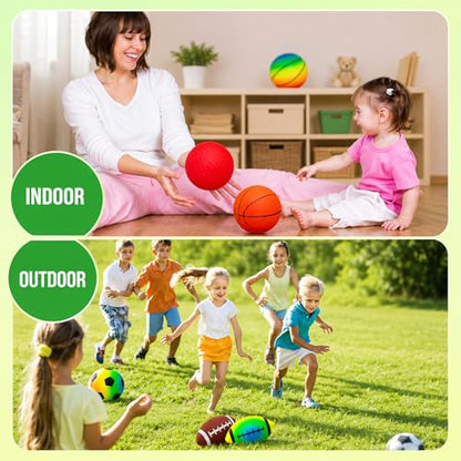 Soft Balls for Toddlers Kids 1-3 3-5, Easy to Grip 5" Small Balls 7 Pack, Mini Football Soccer Basketball Playgroundball - First Birthday Gift Baby Toys for Boys Girls - color: 7 Inflatable Balls 5"
