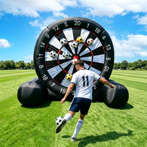 10FT 2-in-1 Inflatable Soccer Dart Board for Adult with Built-in Electric Blower, Dual Use Kick Dart Game & Backyard Outdoor Movie Projection Screen,20+ Game Modes for Yard Party Carnival