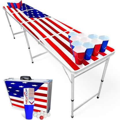 8-Foot Regulation Length Folding Table w/Optional Cup Holes, LED Lights, Custom Graphic (Choose Your Model) - color: Stars & Stripes, style: Base Model