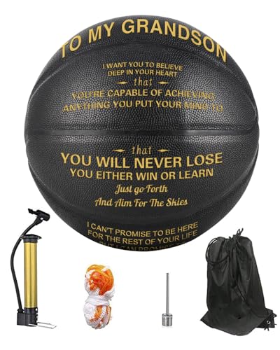 KAAYEE Engraved Basketball for Grandson, Engraved Basketball for Son from Mom Dad, Personalized 29.5" Basketballs Gifts, Custom Christmas Birthday Graduation Back to School Gift for Son from Mom Dad - color: Black-to Grandson
