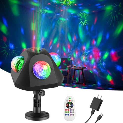 3-in-1 Pyramid Disco Party Lights with Sound Activated and Adjustment Stake | 4 Head Magic Projector Ball Lamp, 360 Angle Room Coverage, Water Wave Strobe Lighting Effect, for Home, Holiday Club, Karaoke