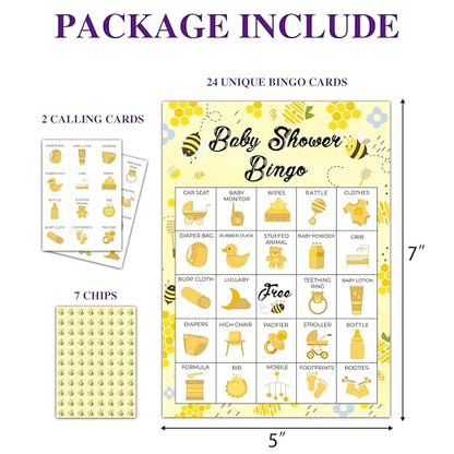 Baby Shower Bingo - 24 Player Bee Themed Game for Adults and Gender Reveal Parties - color: Bee