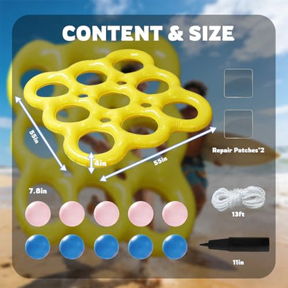 JOMBY Pool Toys, 2-in-1 Giant Inflatable Tic Tac Toe Float Game for Kids Adults Family, with 10 Balls for Adults Teens Kids 2-10 Players