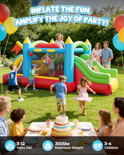 Whubefy Bounce House for Kids 3-6 Big Kids 8-12, 15.3 X 9ft Inflatable Obstacle Course with Dual Tunnels/Double Slides/Two Climbing Walls/Two Boxing Ball Obstacles/Basketball Hoops/Removable Dartboard - style: 550W Blower