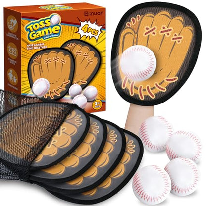 Ellinjan 4 Pack Catch Ball Game Set, Outdoor Toys for Kids Ages 4-8-12, Baseball Training Glove for Sports, Summer Toys Pool Beach Backyard Lawn Games for Toddlers Kids Family, Fun Ideal Gifts