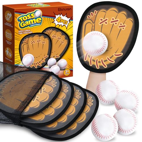 Ellinjan 4 Pack Catch Ball Game Set, Outdoor Toys for Kids Ages 4-8-12, Baseball Training Glove for Sports, Summer Toys Pool Beach Backyard Lawn Games for Toddlers Kids Family, Fun Ideal Gifts