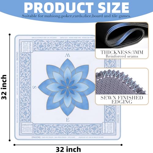 ARELUX Neoprene Mahjong Mat with Carrying Bag 32"x32" No Creases Rolled Shipping American Mat with Charles Rules Anti-Slip & Noise Reduction Table Cover for Poker, Card & Board Game(Light Blue) - color: Light Blue