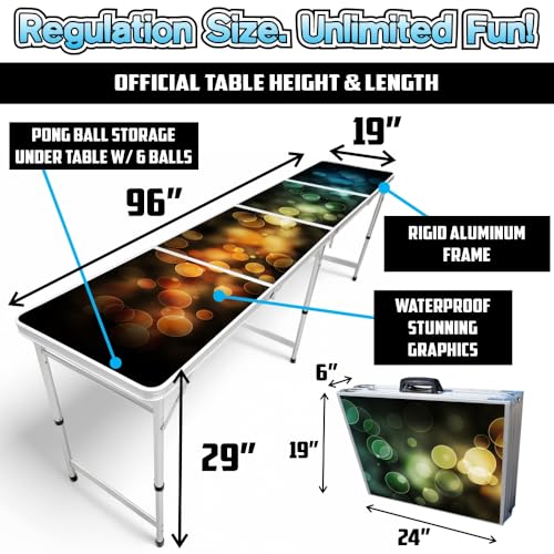 8-Foot Regulation Length Folding Table w/Optional Cup Holes, LED Lights, Custom Graphic (Choose Your Model) - color: Bubbles, style: Base Model