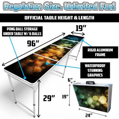 8-Foot Regulation Length Folding Table w/Optional Cup Holes, LED Lights, Custom Graphic (Choose Your Model) - color: Bubbles, style: w/ LED Lights