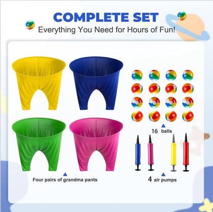 Granny Pants Yard Game, 8/16 Elastic Balls+Pump, Backyard Parties and Field Day，Tailgate & Backyard Lawn Games for BBQ, Camping, Team Building Events - color: GREEN+PINK+YELLOW+BIUE