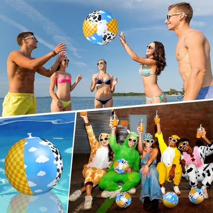 48 Pcs Toy Inspired Inflatable Beach Balls with Matching Glasses 10 Inch Animated Blow up Balls Pool Party Supplies for Water Birthday Beach Summer Holiday Fun - style: Splicing