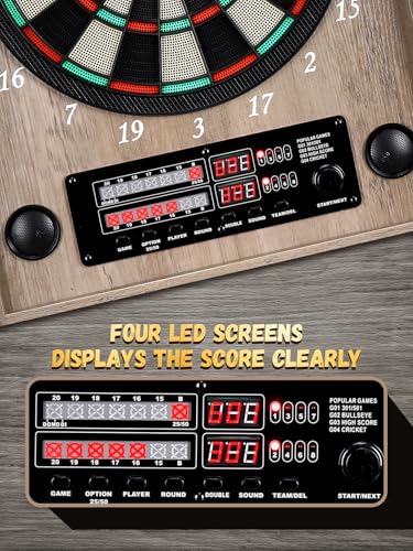 Electronic Dart Board, Decorative Dart Board Cabinet Set for Adults [12*Bronze Soft Tip Darts] [Cricket Game Mode]- Wooden Electric Dartboard Cabinet for Family Game Rooms - style: RETRO CASE
