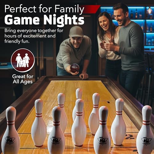 Premium Shuffleboard Bowling Pin Set – Full-Size Regulation 7” or 5.5” Hardwood Pins, Pinsetter, Resin Bowling Ball – Pro Shuffleboard Table Accessory for Family Game Rooms - size: Large