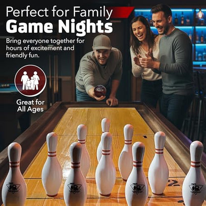 Premium Shuffleboard Bowling Pin Set – Full-Size Regulation 7” or 5.5” Hardwood Pins, Pinsetter, Resin Bowling Ball – Pro Shuffleboard Table Accessory for Family Game Rooms - size: Large