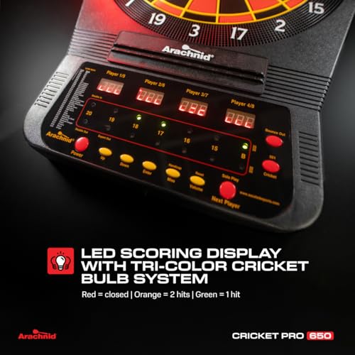 Arachnid Cricket Pro Tournament-Quality Electronic Dartboard up to 40 Games and 315 Variations (Including Popular Cricket Modes) - style: Pro 650