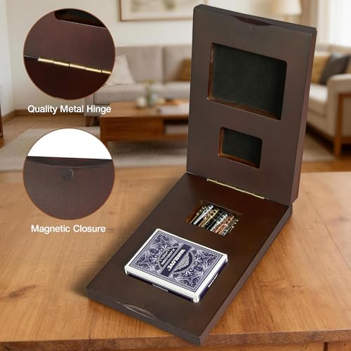 VAMSLOVE Upgraded Wooden 4-Track Cribbage Board Game 16 inches Foldable Magnetic Scoreboard with Large Slot for Storing 1 Playing Card and 12 Metal Pegs, Travel Family Game Night Instruction Included