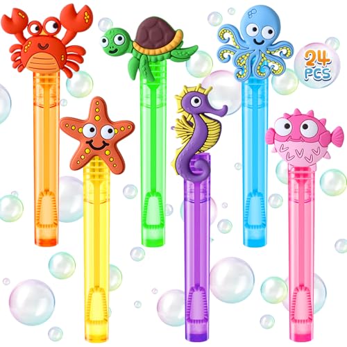 Winrayk Under the Sea Party Favors, 24Pcs Self-designed Mini Bubble Wands for Kids Ocean Animals Bubbles Bulk & Detachable Topper (6 Styles), Birthday Gift Pinata Goodie Bag Stuffer Classroom Prizes - style: Ocean Animal