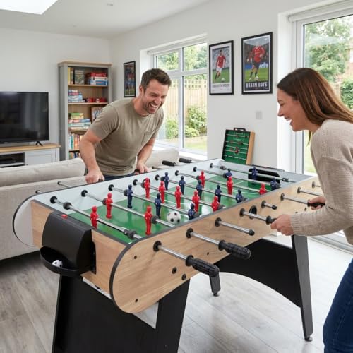 Table Soccer Game Table, Mini Foosball Table for Adults, Compact Indoor Football Table Games with Smooth Rods and Scoreboard, Includes 2 Balls for Home Game or Office Entertainment, Wood