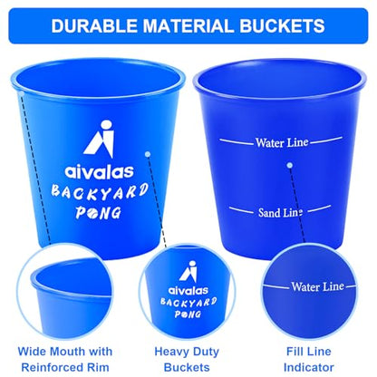 Aivalas Yard Pong Outdoor Games Glow Set in Dark, Giant Yard Pong Game for Adults and Family with 12 Buckets, 4 Balls and a Carrying Bag, Giant Pong for Beach, Camping, Lawn and Backyard - color: Blue Glow in Dark