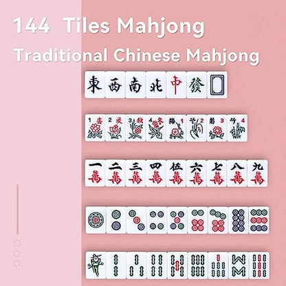 drizzle Pink Travel Mahjong Mini Set 20mm with Instructions - Portable 146 Tiles - for Beginners with 4PCS Racks 2 Pounds - Chinese Mah-Jong Game 麻将 - size: Pink