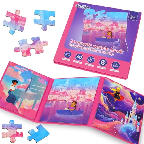 Magnetic Puzzles for Toddlers 3-5 60PCS 3 Princess Themes Puzzle Magnetic Puzzles for Girls 4-6 Travel Puzzles or Airplane/Car/Road Trip Gift Toys for Girls 4-8 Years Old - color: Pink Princess