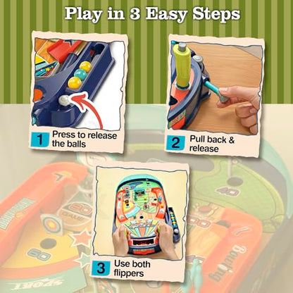 Kids Pinball Machine — Tabletop Arcade Game with Obstacles, Pull-Rod Launcher, Flippers, Scoring Targets, Pins & Mini Hoop, 1-2 Player Mini Pinball for Kids Ages 3+ - style: Sport Pinball