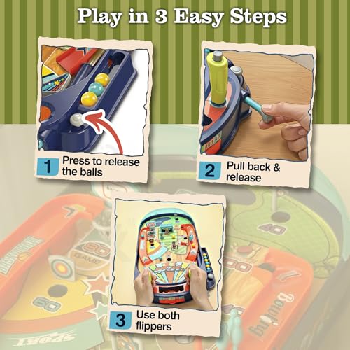 Kids Pinball Machine — Tabletop Arcade Game with Obstacles, Pull-Rod Launcher, Flippers, Scoring Targets, Pins & Mini Hoop, 1-2 Player Mini Pinball for Kids Ages 3+ - style: Sport Pinball