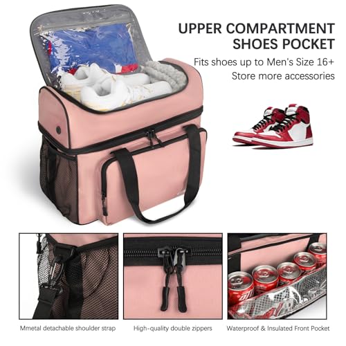 Goloni 2 Balls Bowling Bag with Ball Holder - Fits Bowling Shoes Up to Mens Size 16 and Accessories - color: Flesh Pink