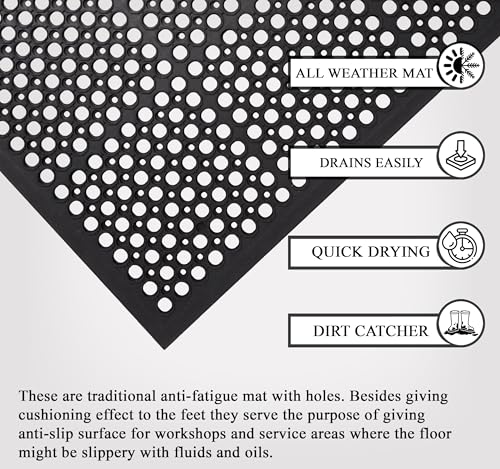 A1 Home Collections New All Purpose Anti Fatigue Versatile Rubber Floor Non-Slip Mat with Drain Holes, Workplace Mat, Restaurant Kitchen Mat, Commercial Utility Garage Floor Mat - 36" x 60" (2 Pack) - size: 2 Pack - 60"L x 36"W x 0.6"Th