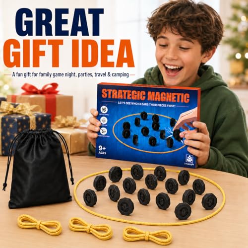 Magnet Game with String, 20 Full-Size Magnetic Stones & 3 Ropes, Portable Magnetic Chess Strategy Game for Family Game Night, Party, Travel, Camping, Kids, Teens & Adults