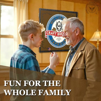 Personalized Dart Board Cabinet Set with 6 Steel Tip Darts, Paper Dartboard, Chalk & Eraser (21.5 x 21.5 x 2.75) - Man Cave Dart Boards for Adults - style: Craft Brewery Taproom