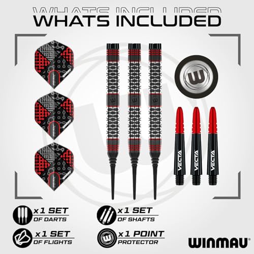 Winmau Darts Callisto Series 90% Professional Tungsten Soft Tip Darts Set with Dart Flights and Dart Shafts (Stems) - Available in 18g Weight and Three Styles - size: 18G, style: 18g - Soft Tip