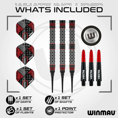Winmau Darts Callisto Series 90% Professional Tungsten Soft Tip Darts Set with Dart Flights and Dart Shafts (Stems) - Available in 18g Weight and Three Styles - size: 18G, style: 18g - Soft Tip