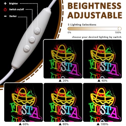 Fiesta Neon Sign for Wall Decor, Mexican Led Signs for Fiesta Party, USB Dimmable Religious Neon Lights for Taco Bar Restaurant Kitchen Gathering Church Home Bar Celebration Decoration - style: Fiesta