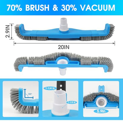 TidyMister 20" 2 in 1 Pool Brush Vacuum Head with Swivel Hose Connection & Sturdy Nylon Bristles for Heavy Duty Inground & Above- Ground Pool Cleaning - Connecting 1-1/4" or 1-1/2" Hose (No Pole) - size: 20inch