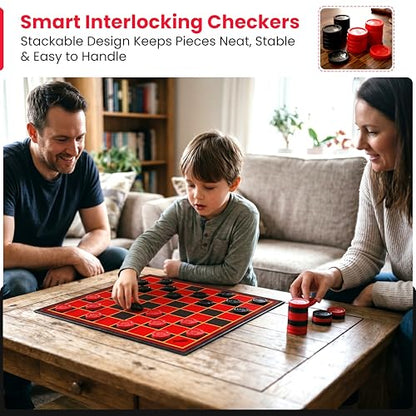Kangaroo - Multiplayers Strategy Checker Board Game for Kids & Adults - Portable Educational Travel Cardboard Checkers - Includes Large Board w/ 24 Checkers (12 Red and 12- Black) 15x15 Inches