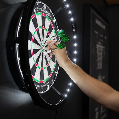Accudart Nighthawk 2‑in‑1 LED & Blacklight Bristle Dartboard Surround Set – Official 18” Sisal Board, 360° Lighting with Dimmer, Glow‑in‑the‑Dark Steel Tip Darts Included