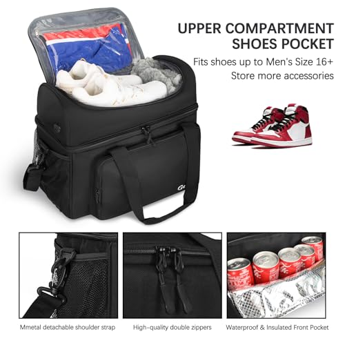 Goloni 2 Balls Bowling Bag with Ball Holder - Fits Bowling Shoes Up to Mens Size 16 and Accessories - color: Black
