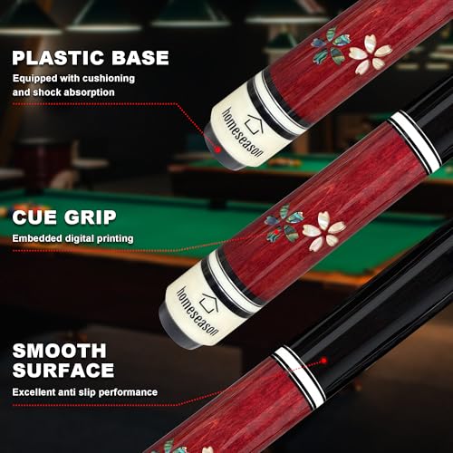 HomeSeason Pool Cue Stick 58" Professional Billiard Canadian Maple Pool Stick with Leather Case & 13mm Tip, 18/19/20/21oz for Adults Pro Player - color: 18oz(Wine Red)