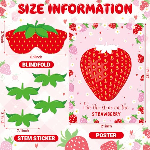 Faccito Strawberry Game Set Pin The Stem On The Strawberry Include Large Poster Blindfold 24 Stickers Berry First Birthday Party Games for Sweet Berry Birthday Party Decorations Activities Supplies - style: Strawberry