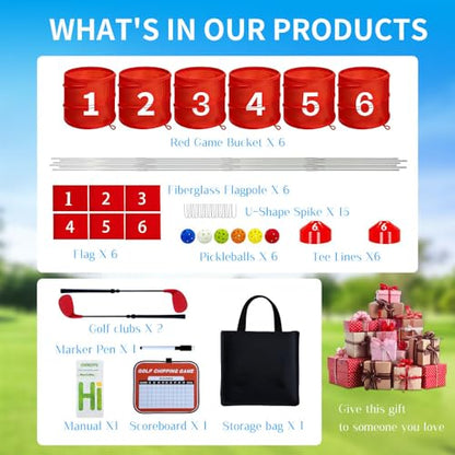 6 Hole Backyard Game Golf for Family and Adults,Portable Golf Course Practice for Yard,Beach,Park, Camping,and Outdoor Fun (2 Adjustable Clubs)