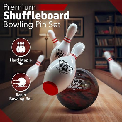Premium Shuffleboard Bowling Pin Set – Full-Size Regulation 7” or 5.5” Hardwood Pins, Pinsetter, Resin Bowling Ball – Pro Shuffleboard Table Accessory for Family Game Rooms - size: Medium
