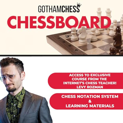 GothamChess Board | Foldable & Portable, Magnetic Chess Pieces, Organized Fitted Storage, Includes Course by International Master Levy Rozman, Game for Families & Adults | 15.75" x 15.75"