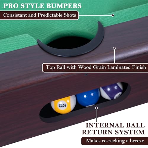 RAYKEEP 4FT/6FT Billiard Table, Portable Pool Table Set, Pool Game Table w/ 2 Cue Sticks, Ball Set for Adults Kids Family Game Room - color: 6FT Green
