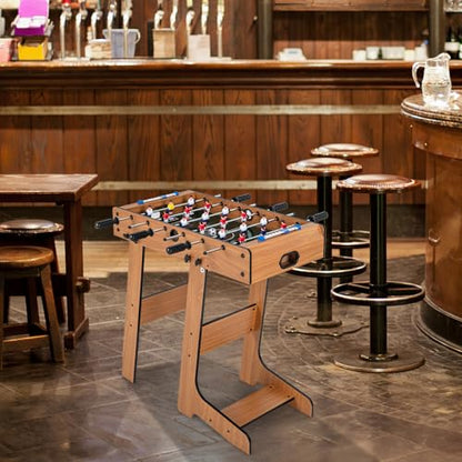 Folding Foosball Table, 27” Wooden Table Soccer Game Table with 2 Mini Footballs & Score Keepers, Indoor Outdoor Portable Football Table for Family Game Night, Party, Arcade,Kids & Adults