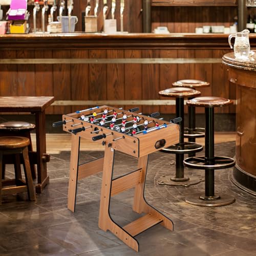 GYMAX Folding Foosball Table, Freestanding Soccer Game Table with 2 Balls for Family, Home, Game Room Teens Adult - style: Natural,27 inch