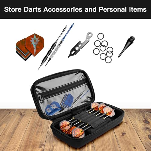 EVA Dart Case, Carrying Case for Steel Tip or Soft Tip Darts, Holds 6 Darts and Accessories, Dart Storage Organizer with Handle for Flights, Shafts